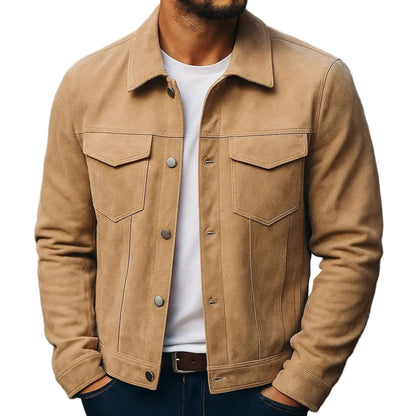 Classic Men’s Deer Suede Lapel Utility Jacket