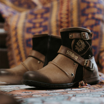 Men’s Western Denim Leather Martin Boots
