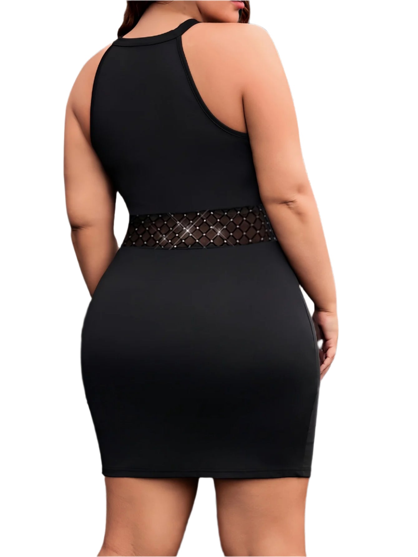 Elegant Plus Size Black Rhinestone Midi Dress