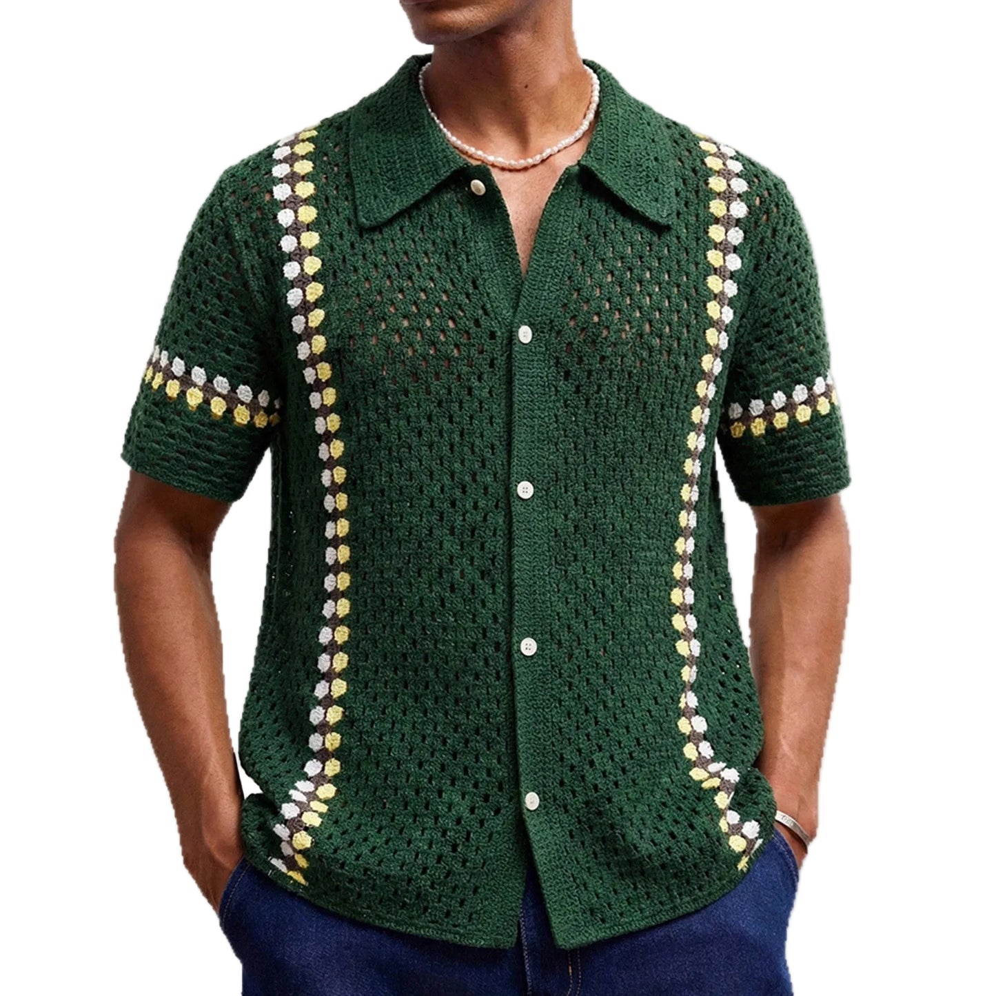 Men’s Crochet Cardigan Polo Shirt