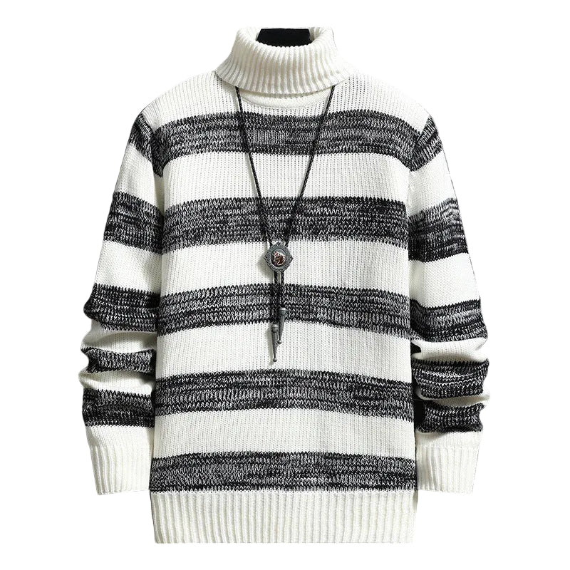 Men’s High-Neck Slim Fit Striped Sweater