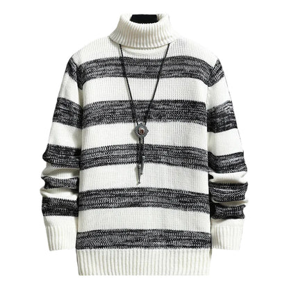 Men’s High-Neck Slim Fit Striped Sweater