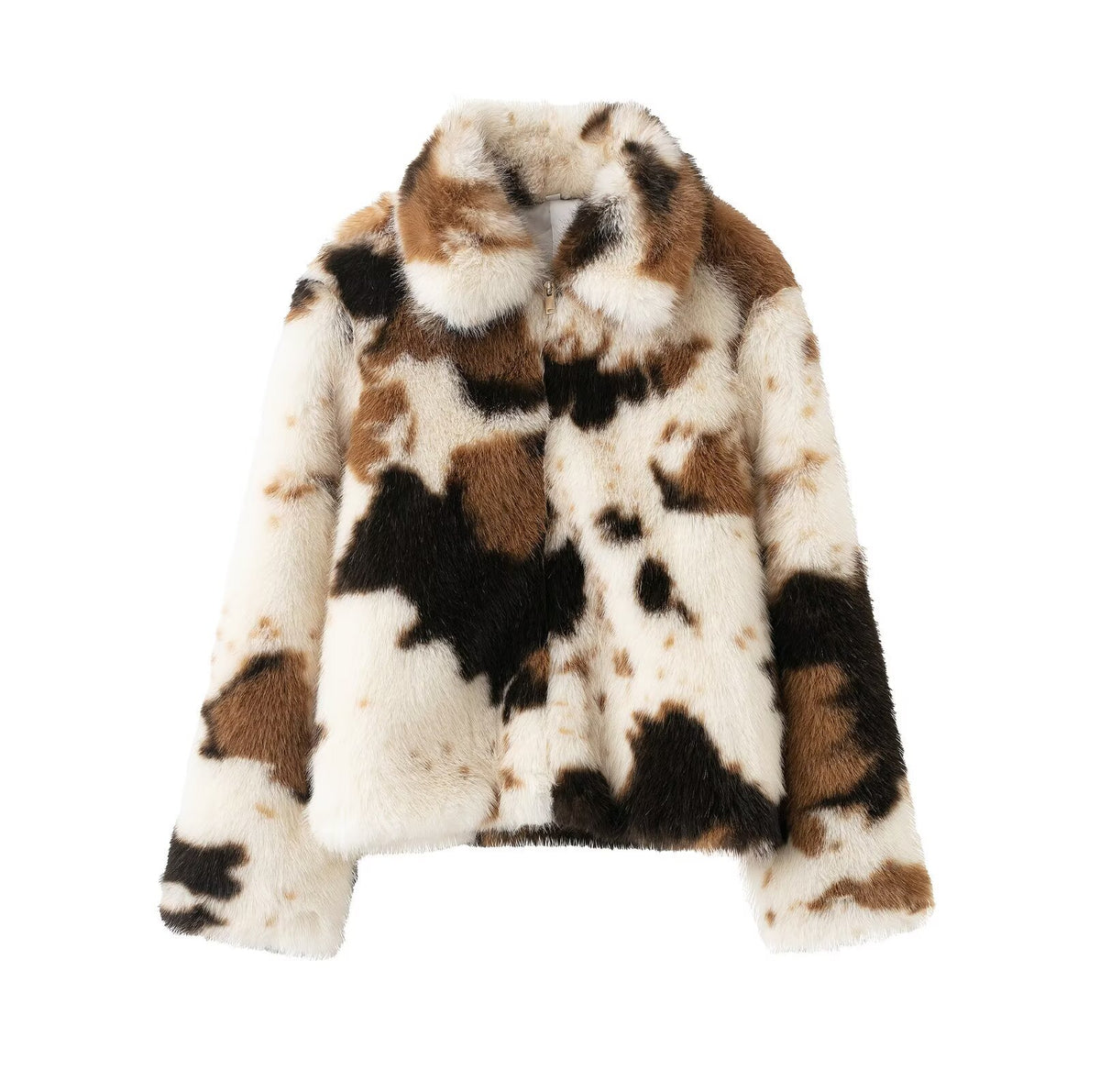 Artificial fur effect animal pattern jacket
