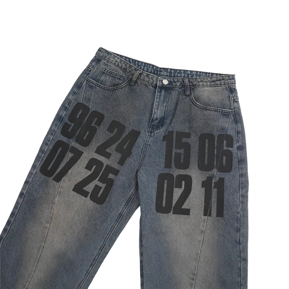 Men’s Casual Loose Fit Graphic Letter Denim Pants