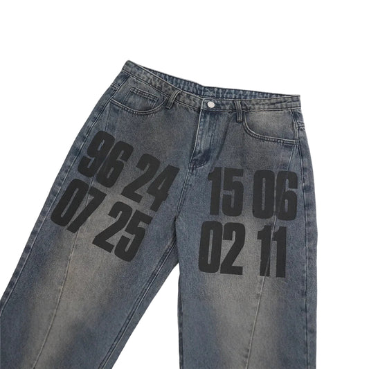 Men’s Casual Loose Fit Graphic Letter Denim Pants