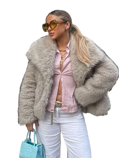 Women’s Winter Plush Coat – Warm Thicken Fluffy Lapel Jacket