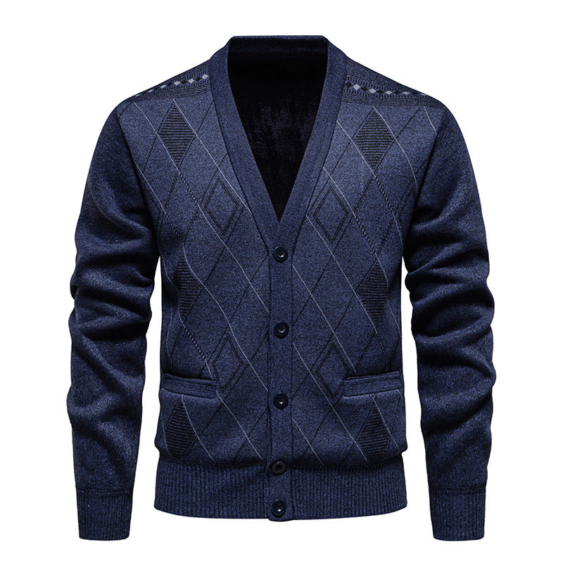 Men’s Fleece-Lined Padded Knit Cardigan Jacket – Warm Sweater Coat