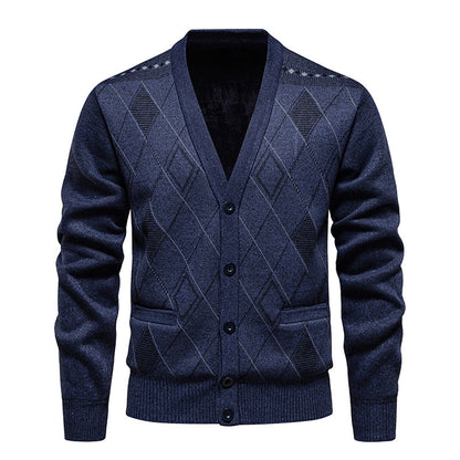 Men’s Fleece-Lined Padded Knit Cardigan Jacket – Warm Sweater Coat