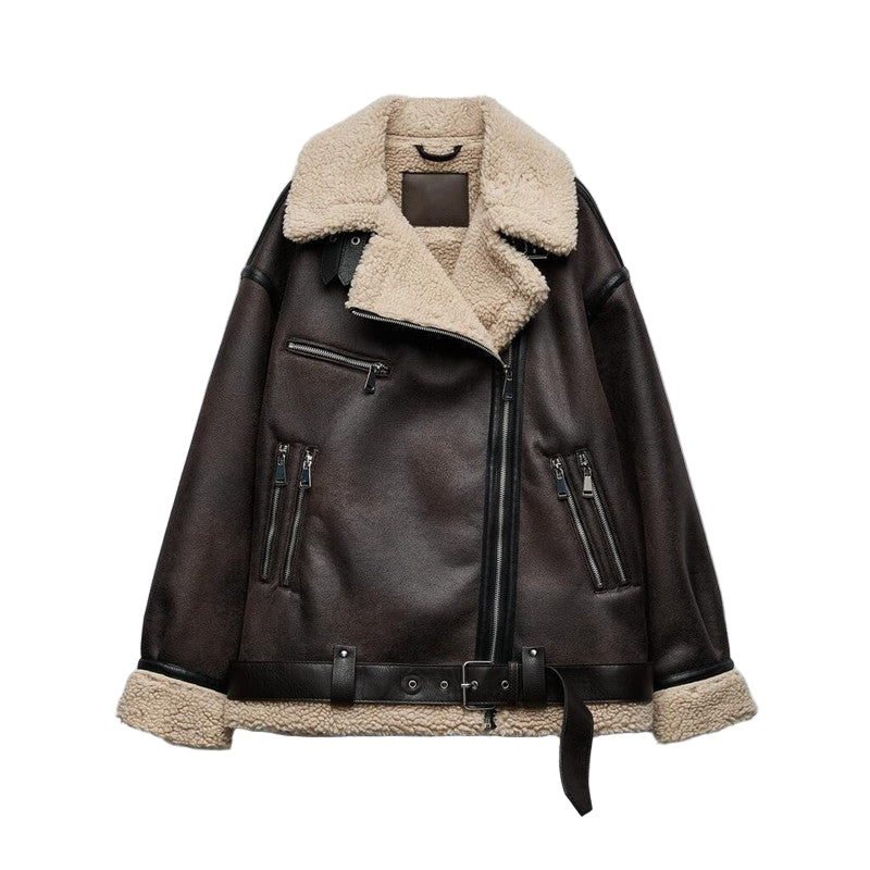 Women’s Suede Fur-Integrated Motorcycle Jacket