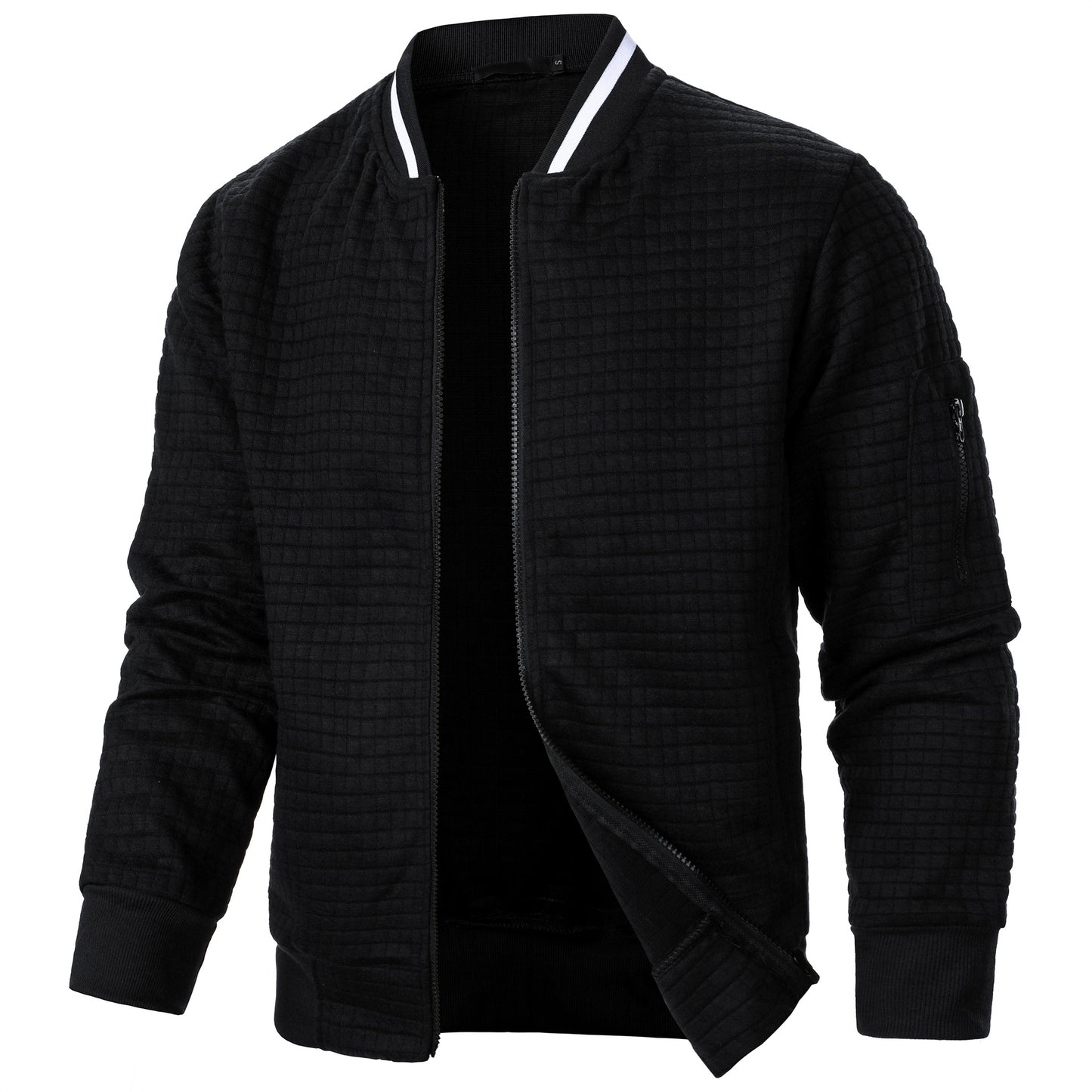 Men’s Stand-Up Collar Zipper Plaid Sweatshirt Jacket