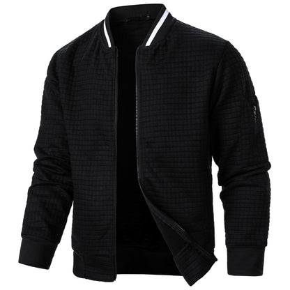 Men’s Stand-Up Collar Zipper Plaid Sweatshirt Jacket