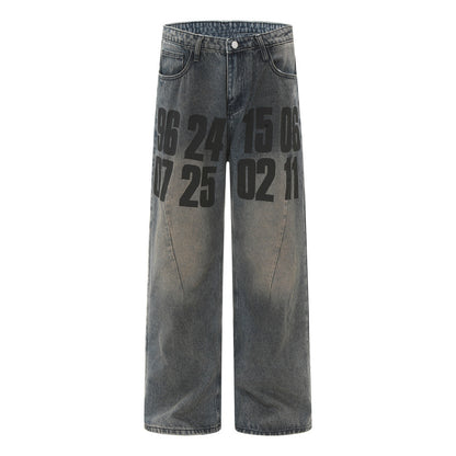 Men’s Casual Loose Fit Graphic Letter Denim Pants