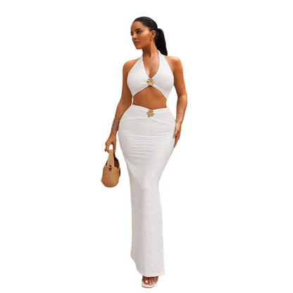 Chic Two-Piece Halter Neck Crop Top & Split Maxi Dress