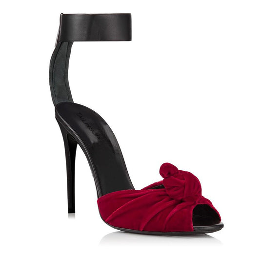 Women’s Red & Black Velvet Knotted Platform High Heel Sandals