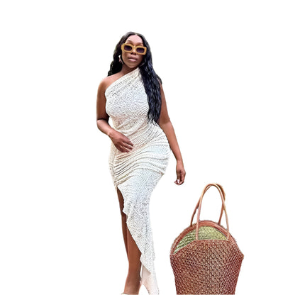 Fashion Shoulder Sleeve Irregular Hem Dress