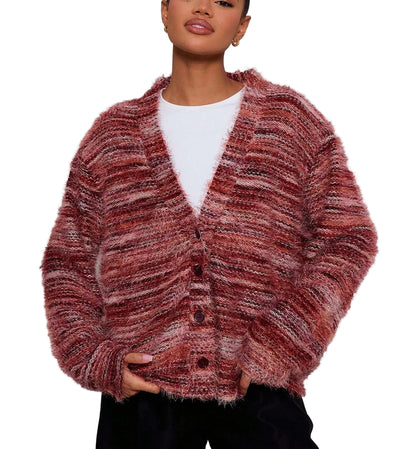 Striped V-Neck Knit Cardigan – Long Sleeve Cropped Sweater