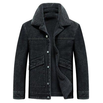 Men’s Fleece-Lined Padded Denim Jacket – Thickened Cotton-Padded Coat