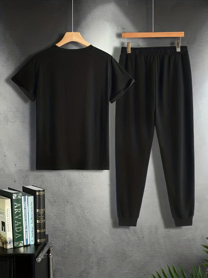 Men’s Breathable Athletic Set – White “Just Keep Moving” T-Shirt & Black Joggers