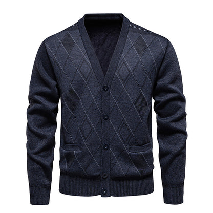 Men’s Fleece-Lined Padded Knit Cardigan Jacket – Warm Sweater Coat