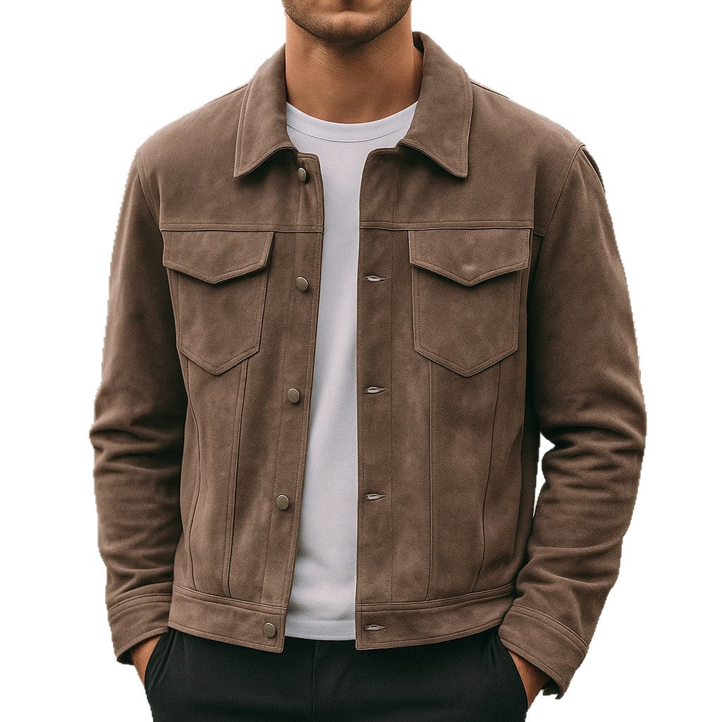 Classic Men’s Deer Suede Lapel Utility Jacket