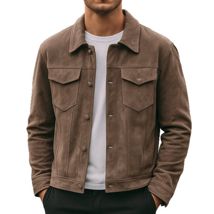 Classic Men’s Deer Suede Lapel Utility Jacket