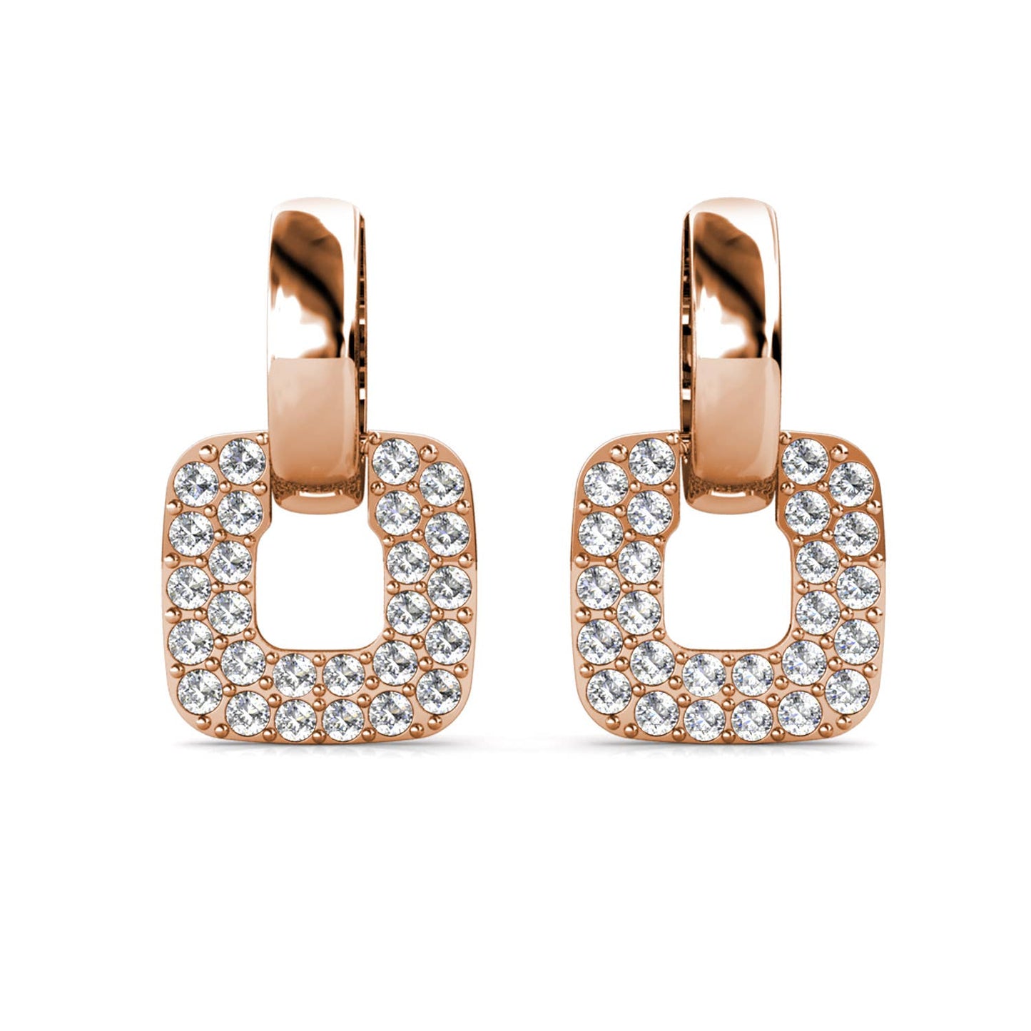 Classic Square Earrings - Rose Gold and Crystal