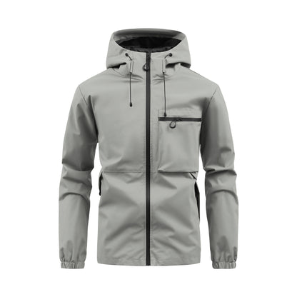 Men’s Fashion Casual Hooded Outdoor Coat – Solid Colour Multi-Pocket Workwear Jacket