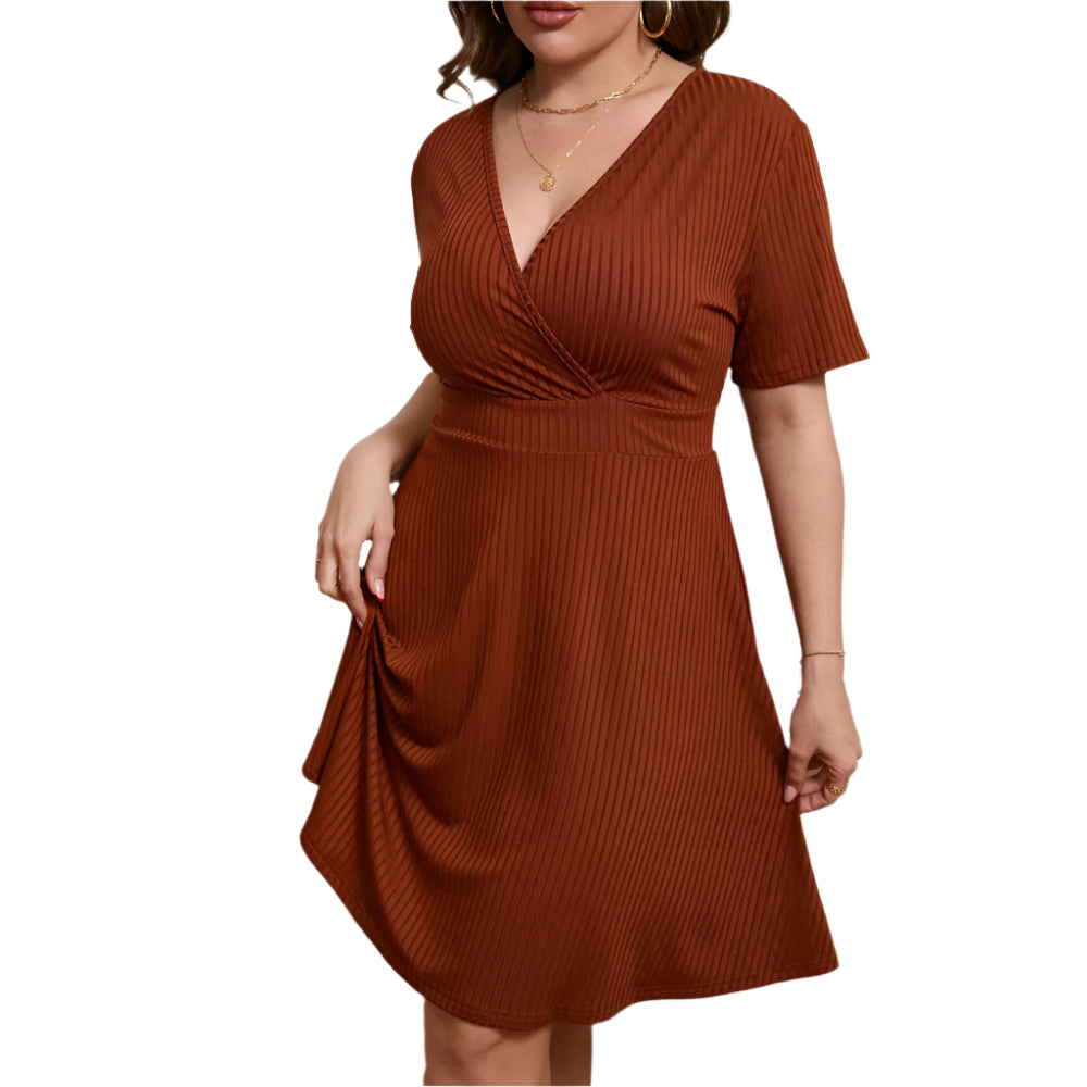 Plus Size Deep V-Neck Waist Elegant European & American Style Women's Dress