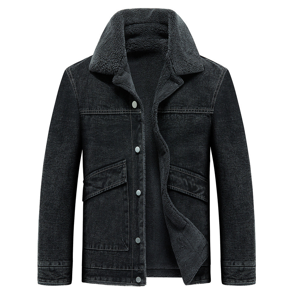 Men’s Fleece-Lined Padded Denim Jacket – Thickened Cotton-Padded Coat
