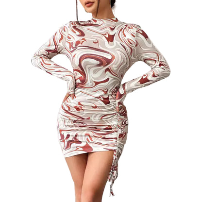 Sexy Abstract Print Long Sleeve Mini Dress