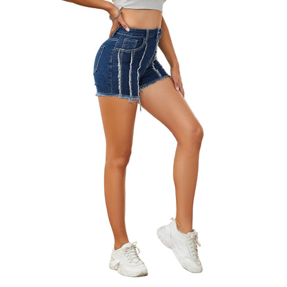 Retro High-Waisted Patchwork A-Line Denim Shorts