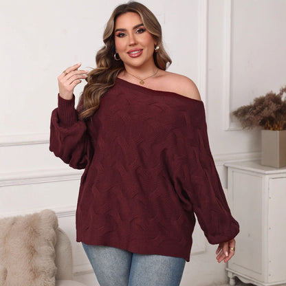 Plus Size Off-Shoulder Batwing Sleeve Pullover – Sexy Loose Fit Women’s Top