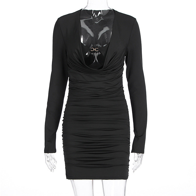 Sexy High-Waist Bodycon Dress with Long Sleeves