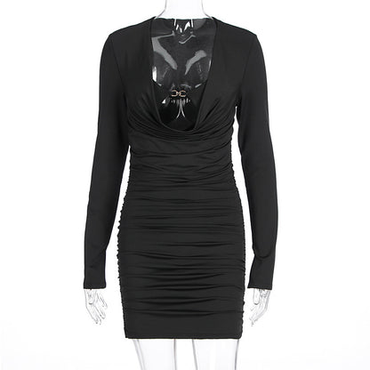 Sexy High-Waist Bodycon Dress with Long Sleeves