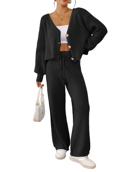 Autumn & Winter Women’s Elegant Solid-Colour Set – Chic Short Top and Matching Bottom