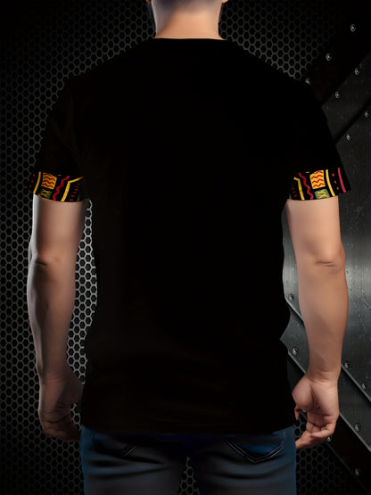 Men's Breathable Casual T-Shirt with Vibrant Geometric Print - Short Sleeve, Polyester Blend, Round Neck T=Shirt