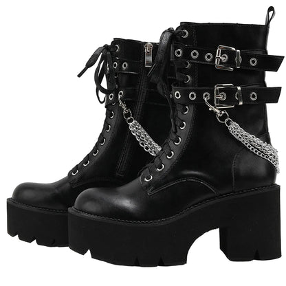 Thick Sole Muffin Platform Boots with Belt Buckle Design
