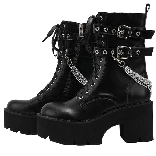 Thick Sole Muffin Platform Boots with Belt Buckle Design