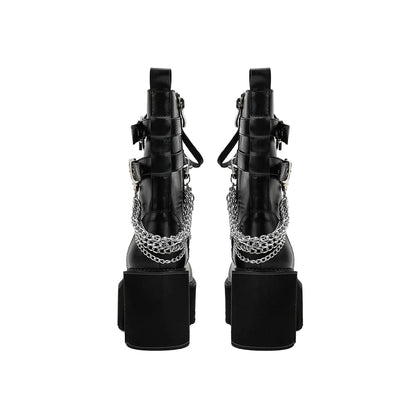 Thick Sole Muffin Platform Boots with Belt Buckle Design