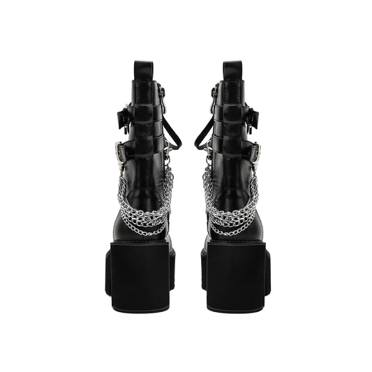Thick Sole Muffin Platform Boots with Belt Buckle Design