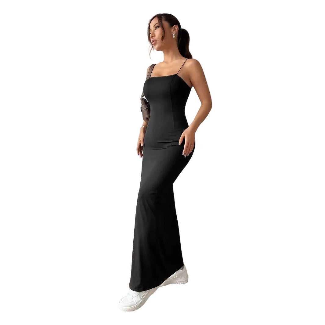 Backless Slit Maxi Dress with Thin Straps