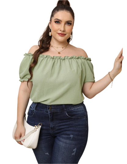 Plus Size Ruffled Off-Shoulder Top – European & American Style Women’s Fashion