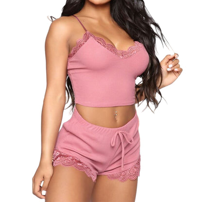 Women’s European & American Lace Lingerie Shorts Set – Elegant Two-Piece Nightwear
