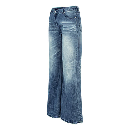 Retro Crack Tree Pattern Heavy Washed Denim Pants