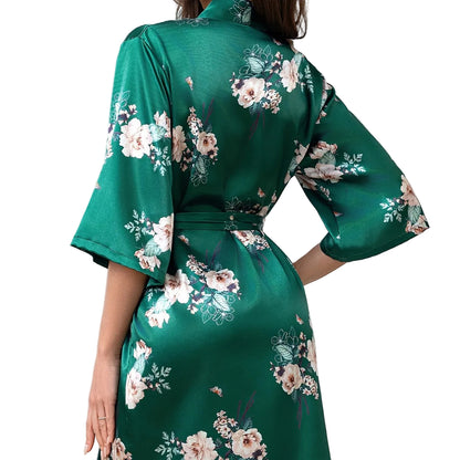 Women’s Satin-Like Long Sleeve Tie-Up Robe Sleepwear