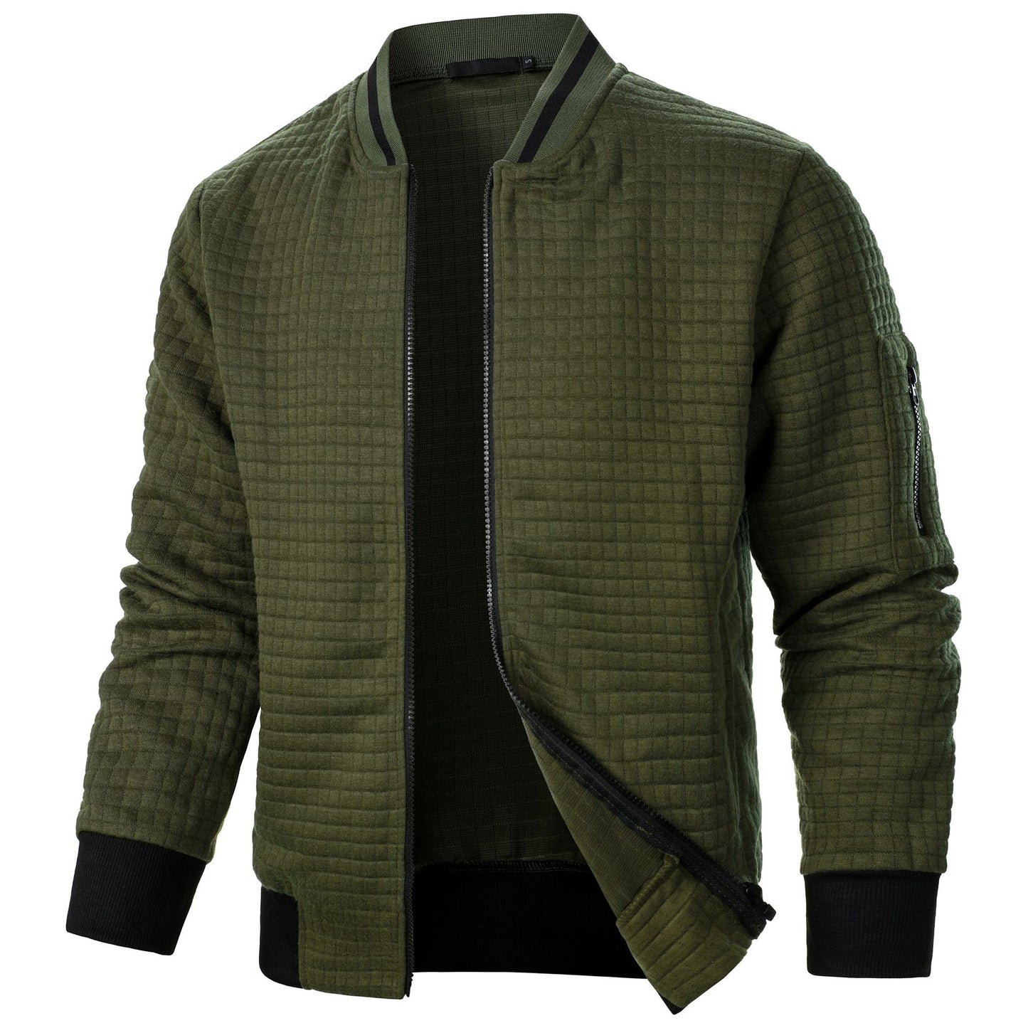 Men’s Stand-Up Collar Zipper Plaid Sweatshirt Jacket