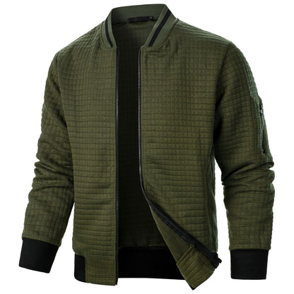 Men’s Stand-Up Collar Zipper Plaid Sweatshirt Jacket