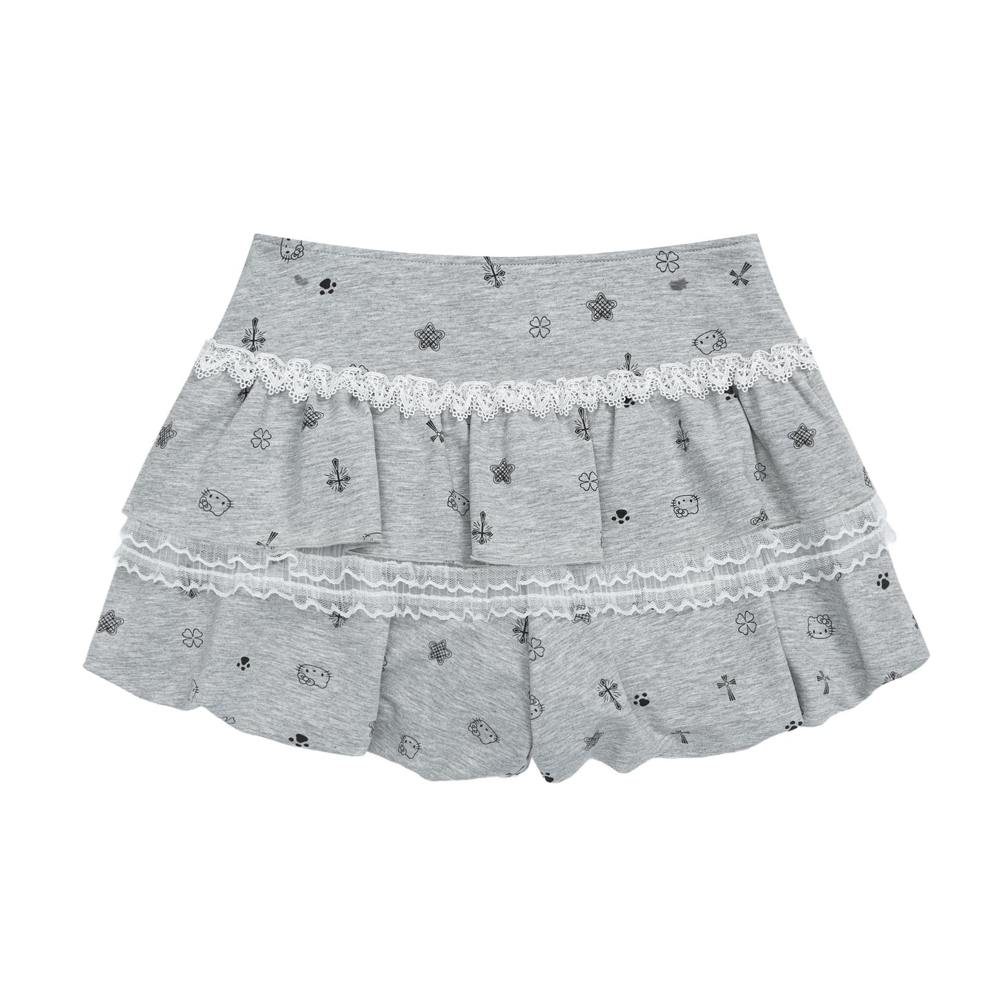 Cute Kitty Floral Lace Patchwork Mini Skirt