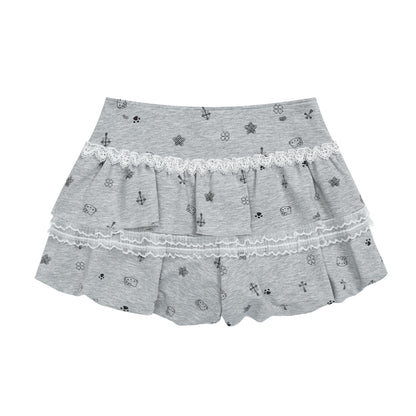 Cute Kitty Floral Lace Patchwork Mini Skirt