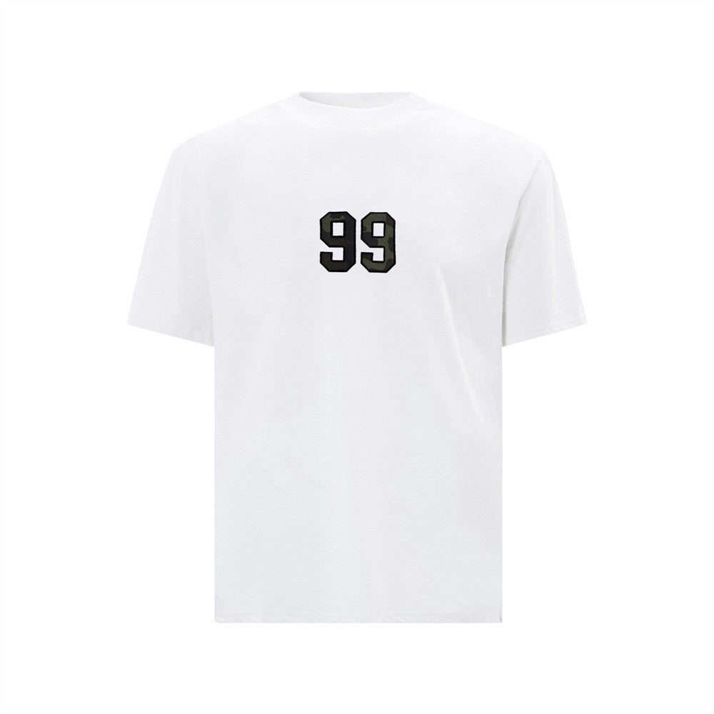 99 digit sticker embroidered short sleeved T-shirt